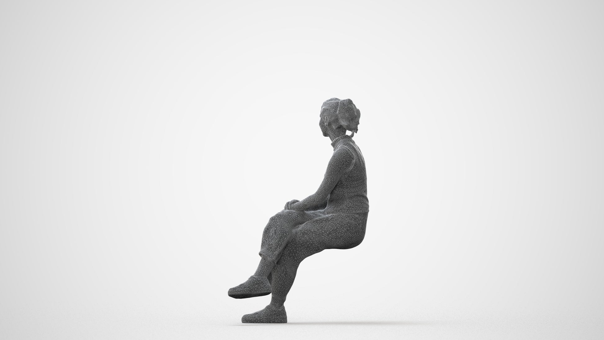 realistic 3D woman casual sitting, scanned archviz people for Blender and 3ds Max, square thumbnail