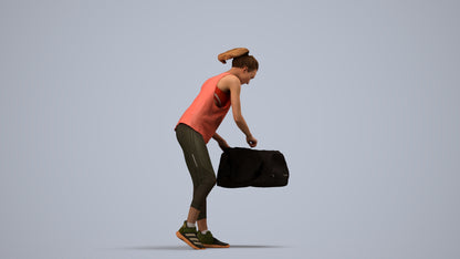 3D human model woman sport, photogrammetry scanned person for archviz, side view render