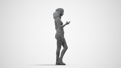 photogrammetry 3D woman casual standing, realistic human model archviz FBX, wireframe side view