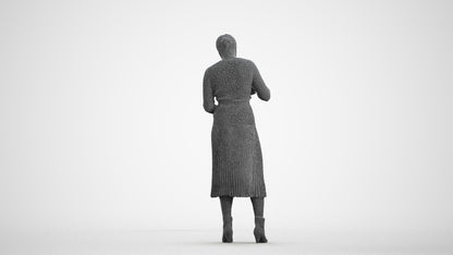 realistic 3D woman casual standing, scanned archviz people for Blender and 3ds Max, wireframe front view