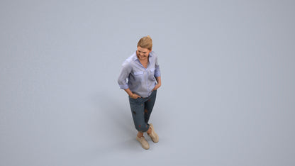 3D scanned woman standing casual, photorealistic archviz people for Enscape and SketchUp, back view render