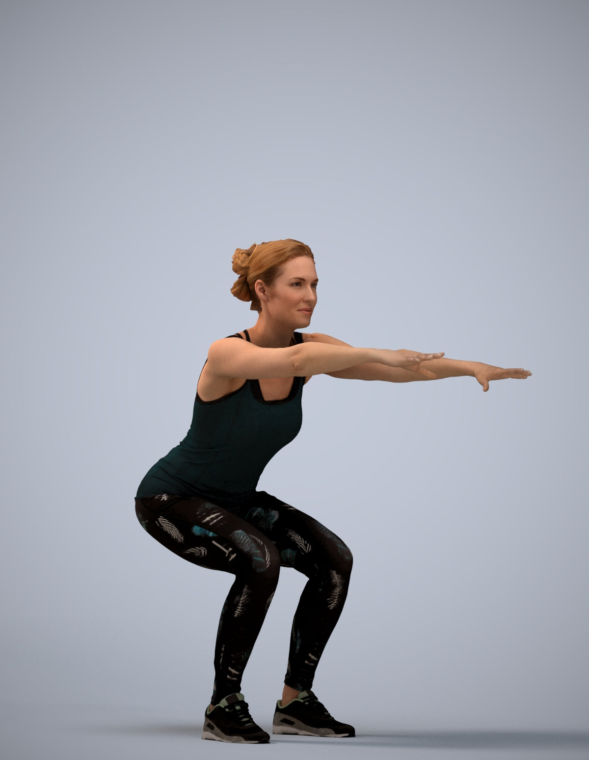 3D human model woman sport, photogrammetry scanned person for archviz