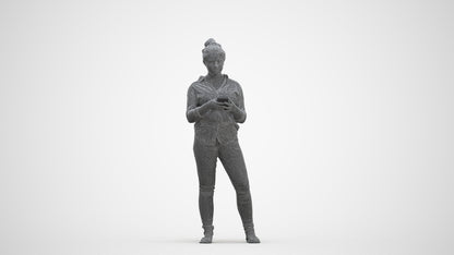 3D scanned woman standing casual, photorealistic archviz people for Enscape and SketchUp, three-quarter front view render