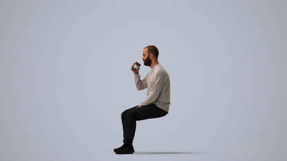 3D people model man casual sitting, scanned human for 3ds Max rendering, three-quarter view render