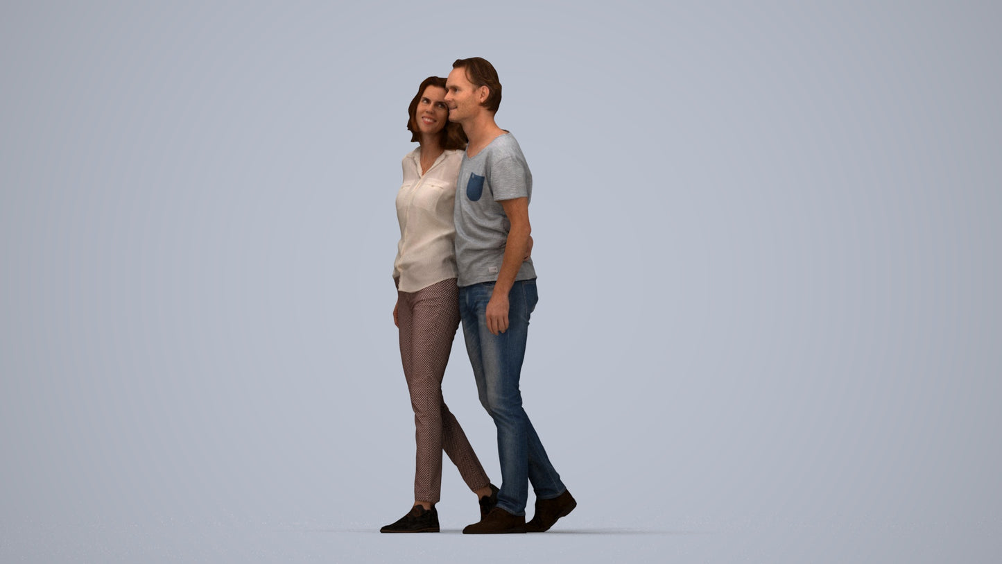 realistic 3D woman casual walking, scanned archviz people for Blender and 3ds Max, top-down view render