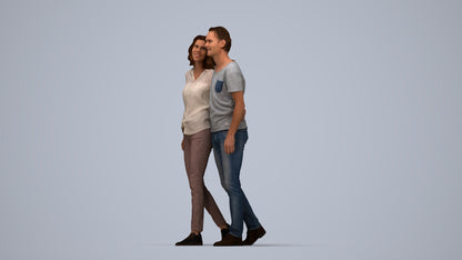 realistic 3D woman casual walking, scanned archviz people for Blender and 3ds Max, top-down view render