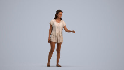 photogrammetry 3D woman casual door, realistic human model archviz FBX, standing pose render