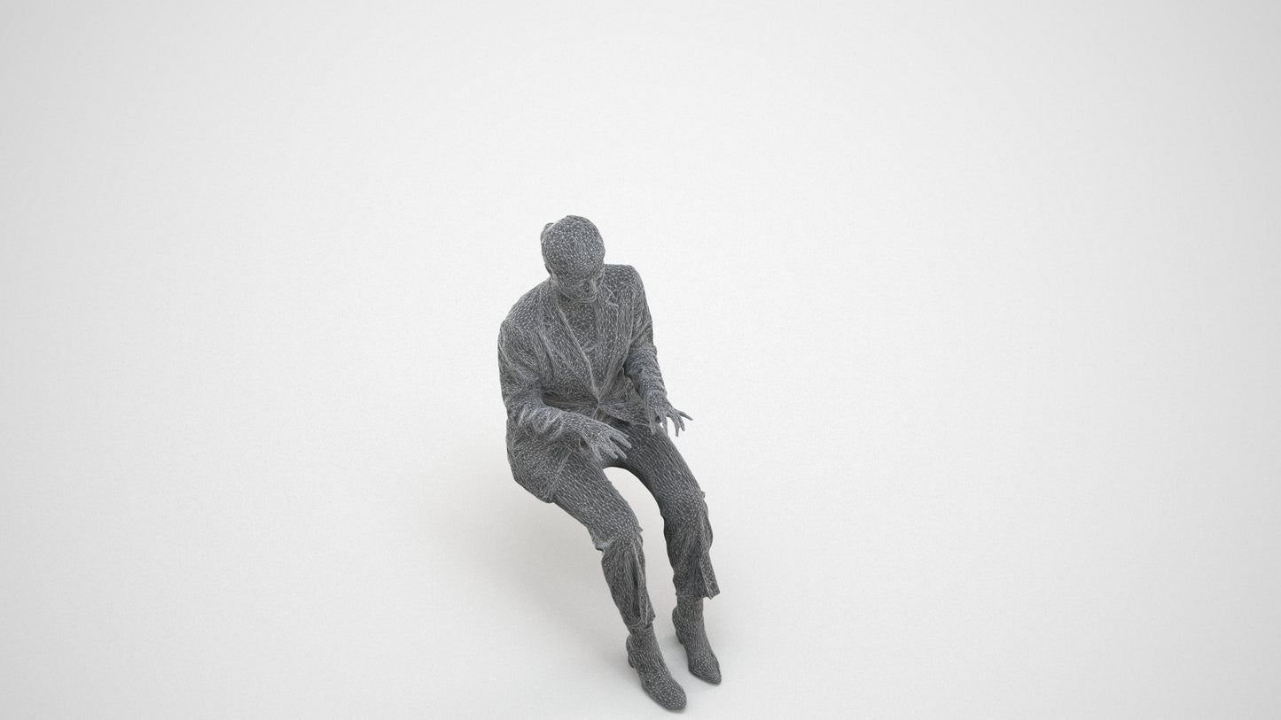 3D human model woman business, photogrammetry scanned person for archviz, wireframe three-quarter view