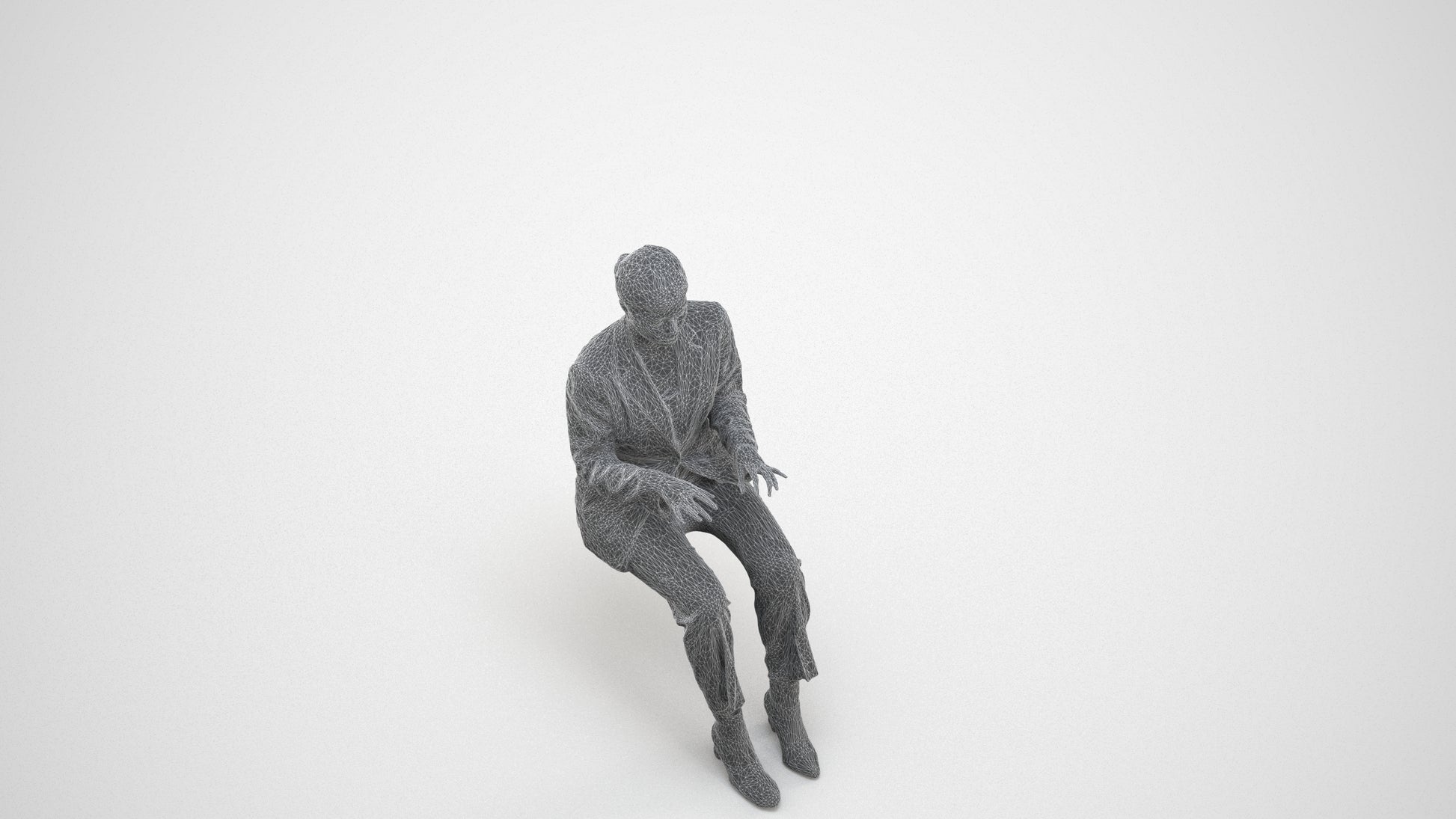 3D human model woman business, photogrammetry scanned person for archviz, wireframe three-quarter view