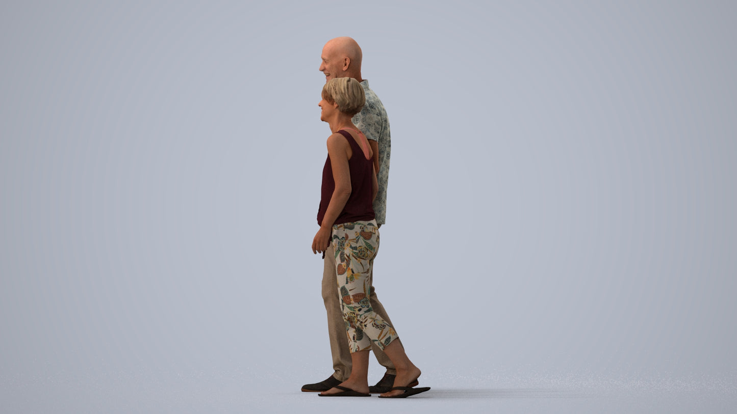 photogrammetry 3D senior woman couple, realistic human model archviz FBX, three-quarter view render