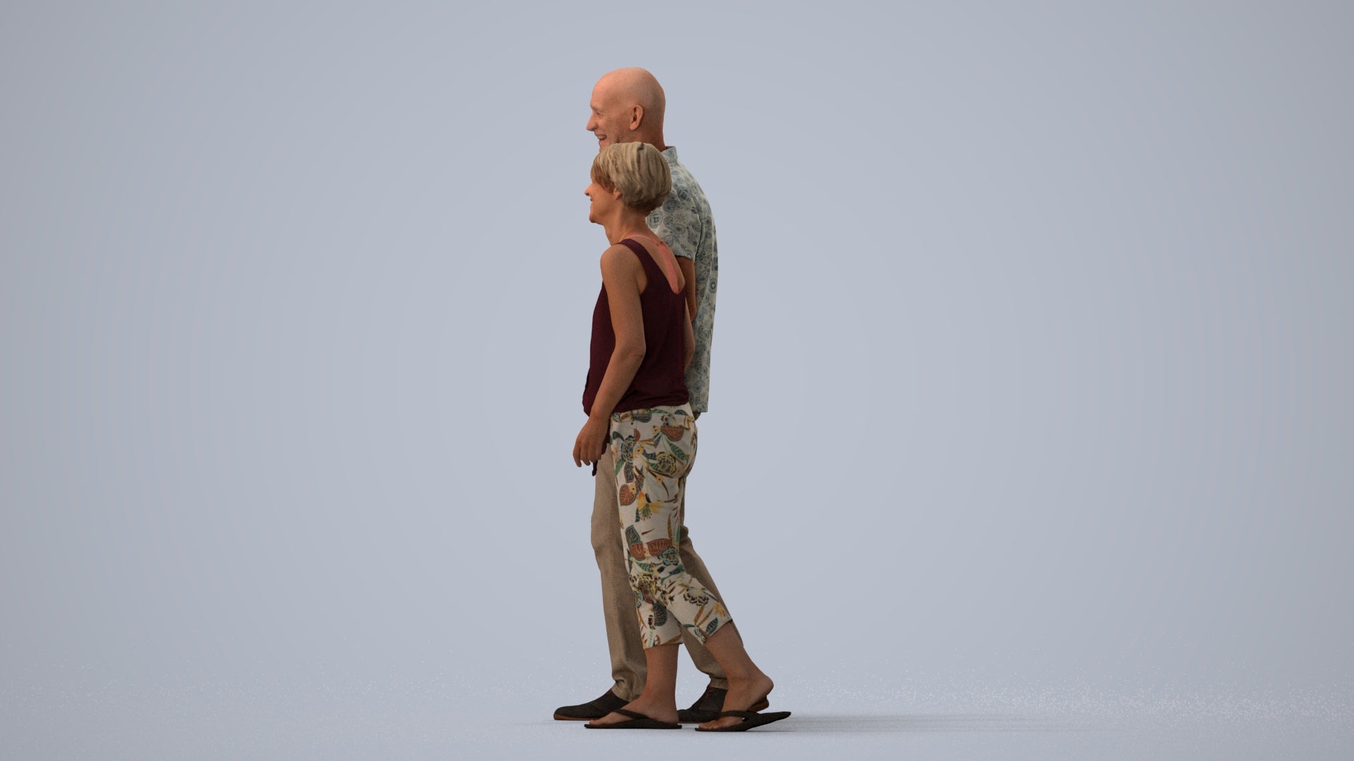 photogrammetry 3D senior woman couple, realistic human model archviz FBX, three-quarter view render