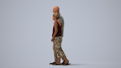 photogrammetry 3D senior woman couple, realistic human model archviz FBX, three-quarter view render