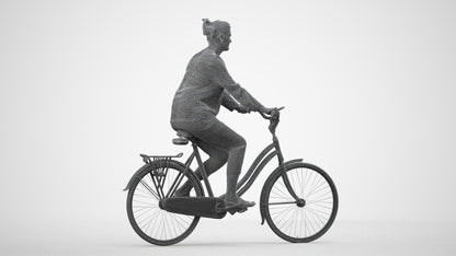 3D scanned woman cycling casual, photorealistic archviz people for Enscape and SketchUp, wireframe side view