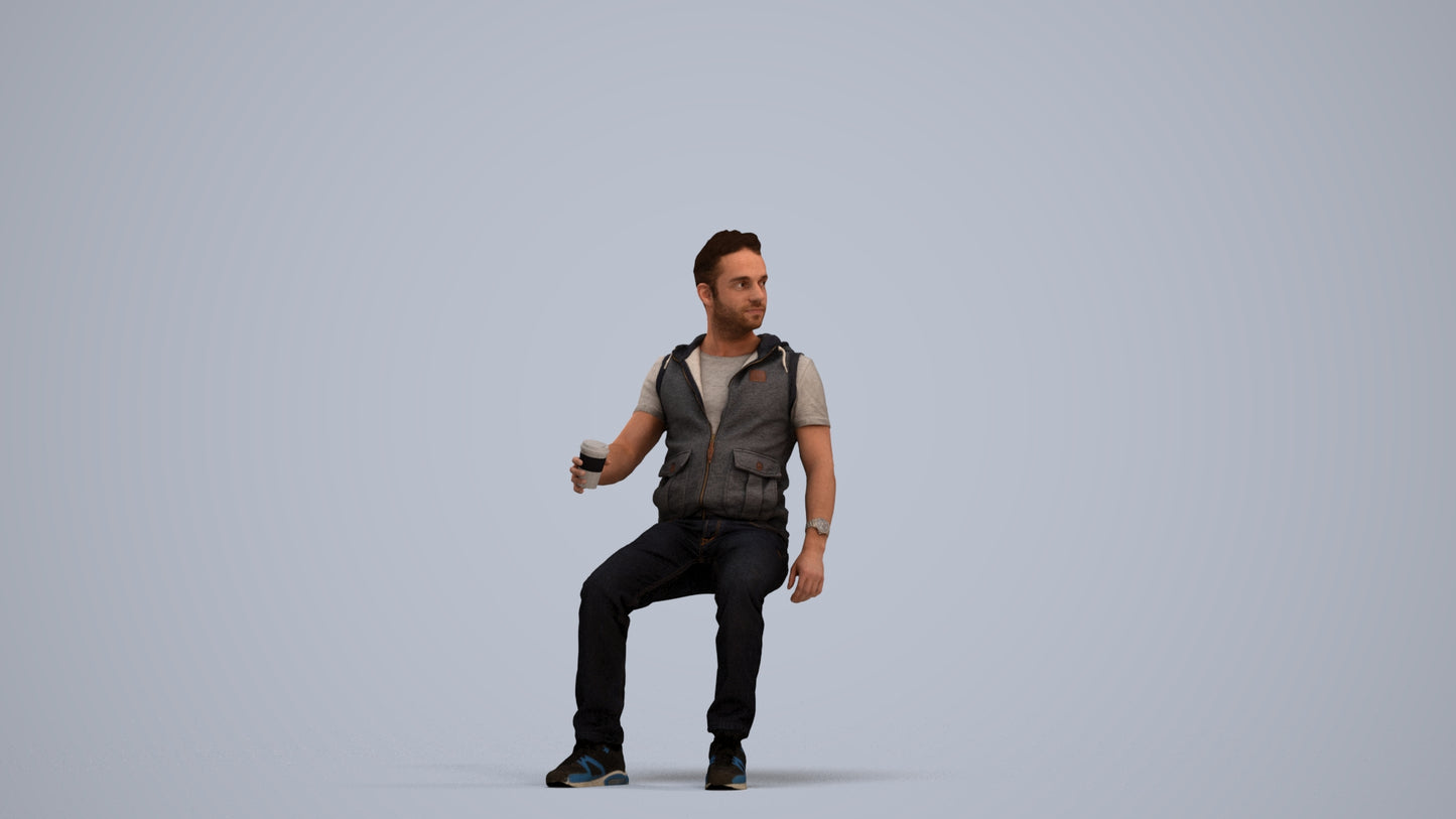 realistic 3D human man casual sitting, archviz people FBX OBJ for Blender, standing pose render