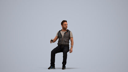 realistic 3D human man casual sitting, archviz people FBX OBJ for Blender, standing pose render