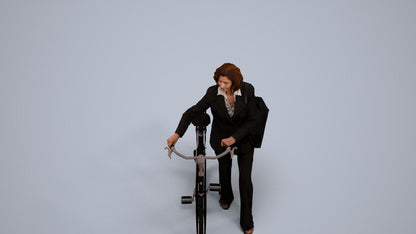 3D scanned senior woman cycling business, photorealistic archviz people for Enscape and SketchUp, back view render