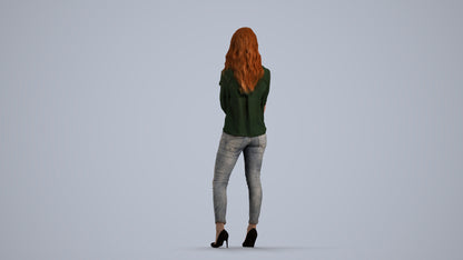 photogrammetry 3D woman casual standing, realistic human model archviz FBX, front view render