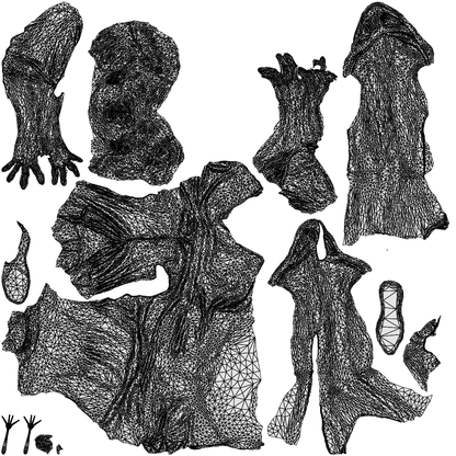 3D people model woman casual sitting, scanned human for 3ds Max rendering, wireframe top-down view