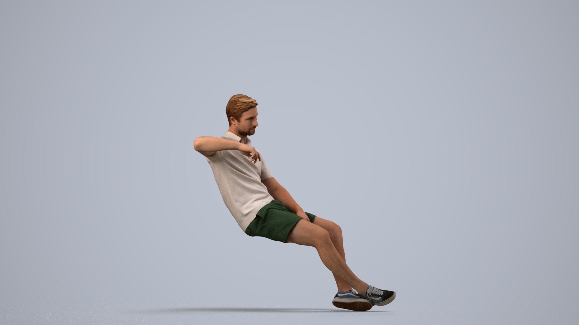 realistic 3D human man casual sitting, archviz people FBX OBJ for Blender, side view render