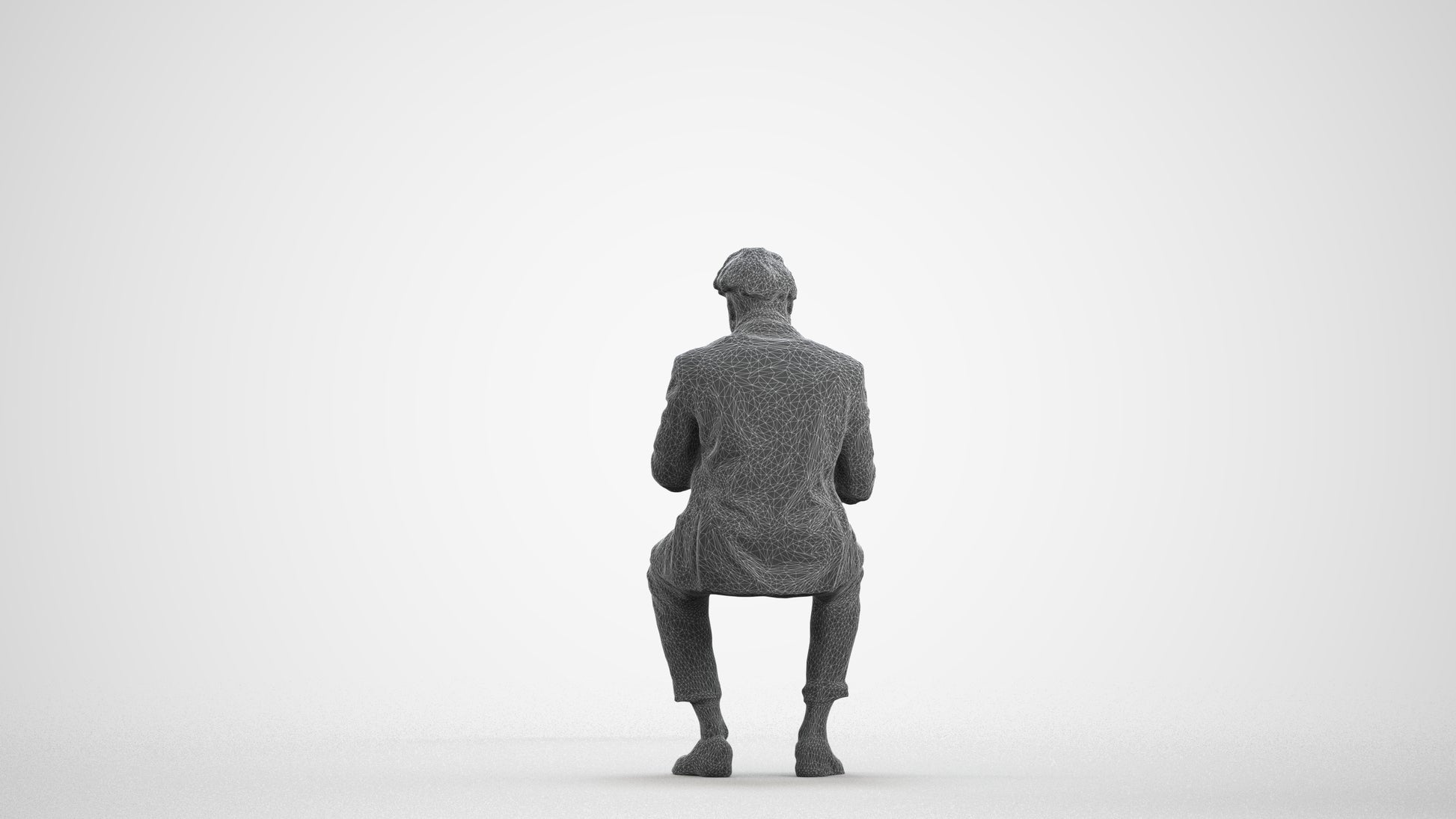 3D people model man business, scanned human for 3ds Max rendering, wireframe front view
