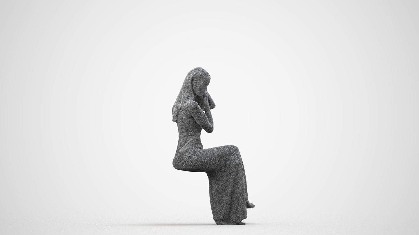 3D scanned woman formalaffairs formal, photorealistic archviz people for Enscape and SketchUp, wireframe side view