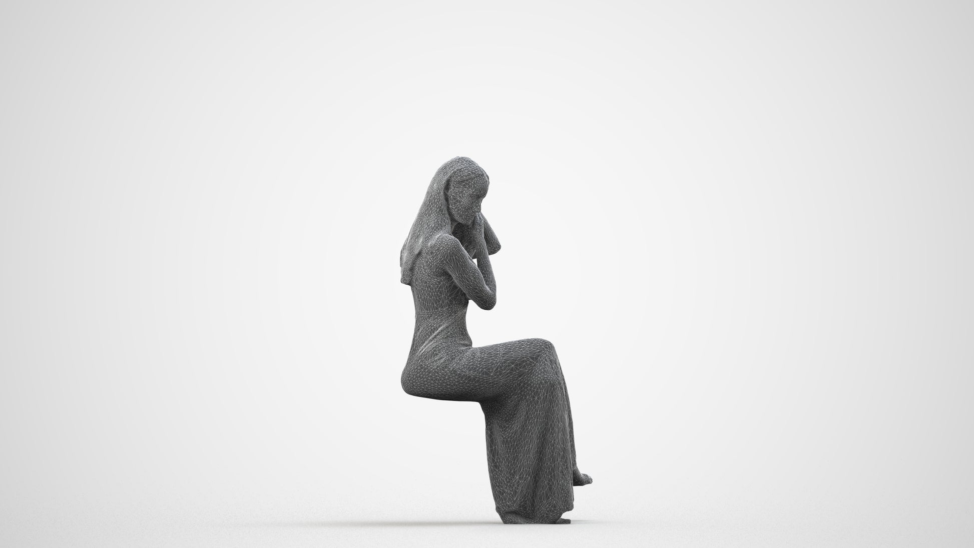 3D scanned woman formalaffairs formal, photorealistic archviz people for Enscape and SketchUp, wireframe side view