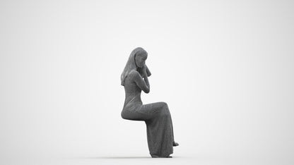 3D scanned woman formalaffairs formal, photorealistic archviz people for Enscape and SketchUp, wireframe side view