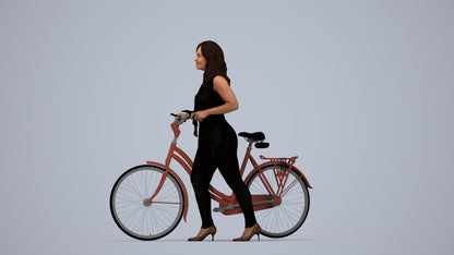 realistic 3D human woman casual cycling, archviz people FBX OBJ for Blender, top-down view render