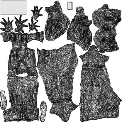 realistic 3D woman casual standing, scanned archviz people for Blender and 3ds Max, wireframe top-down view