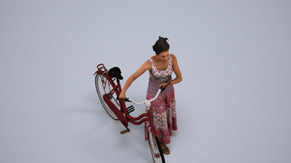 realistic 3D woman casual cycling, scanned archviz people for Blender and 3ds Max, back view render