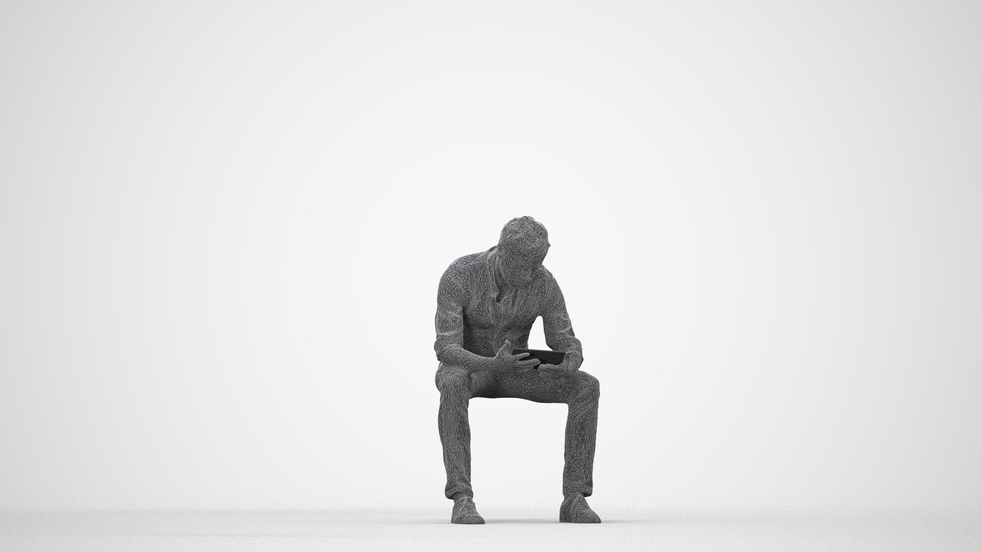 scanned 3D man casual sitting, photogrammetry people for Enscape and V-Ray, wireframe back view