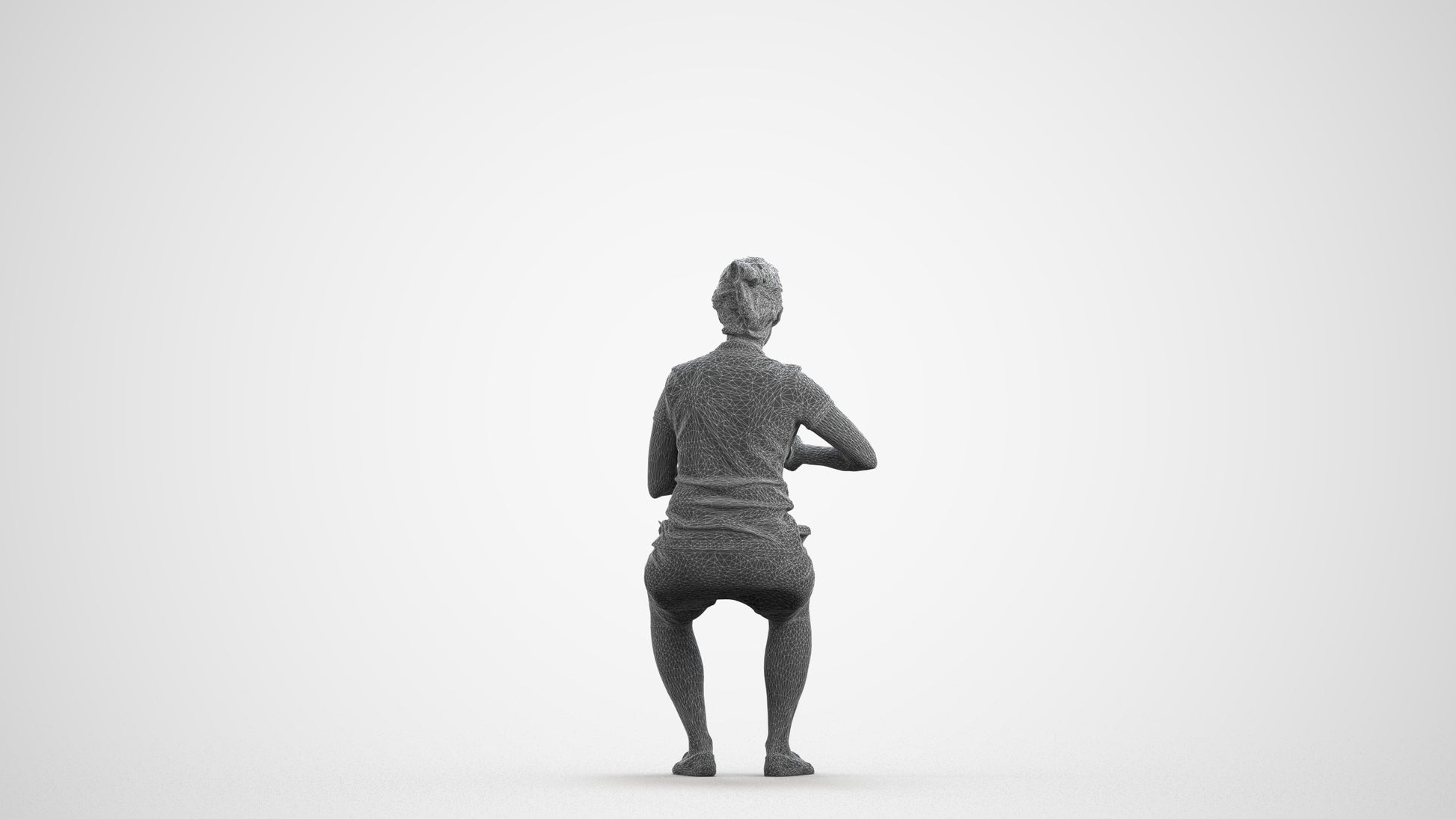 3D scanned woman sitting casual, photorealistic archviz people for Enscape and SketchUp, wireframe front view