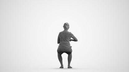 3D scanned woman sitting casual, photorealistic archviz people for Enscape and SketchUp, wireframe front view