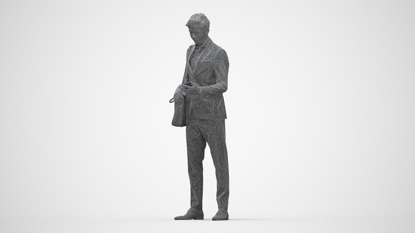 realistic 3D man business, scanned archviz people for Blender and 3ds Max, wireframe back view