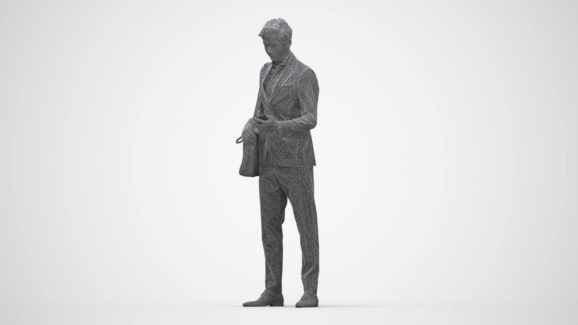 realistic 3D man business, scanned archviz people for Blender and 3ds Max, wireframe back view