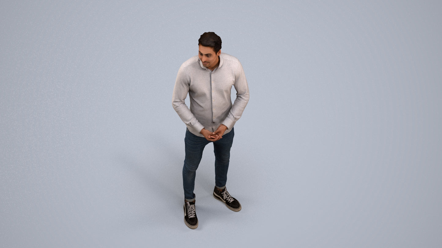 realistic 3D human man casual standing, archviz people FBX OBJ for Blender, back view render