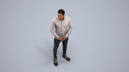 realistic 3D human man casual standing, archviz people FBX OBJ for Blender, back view render