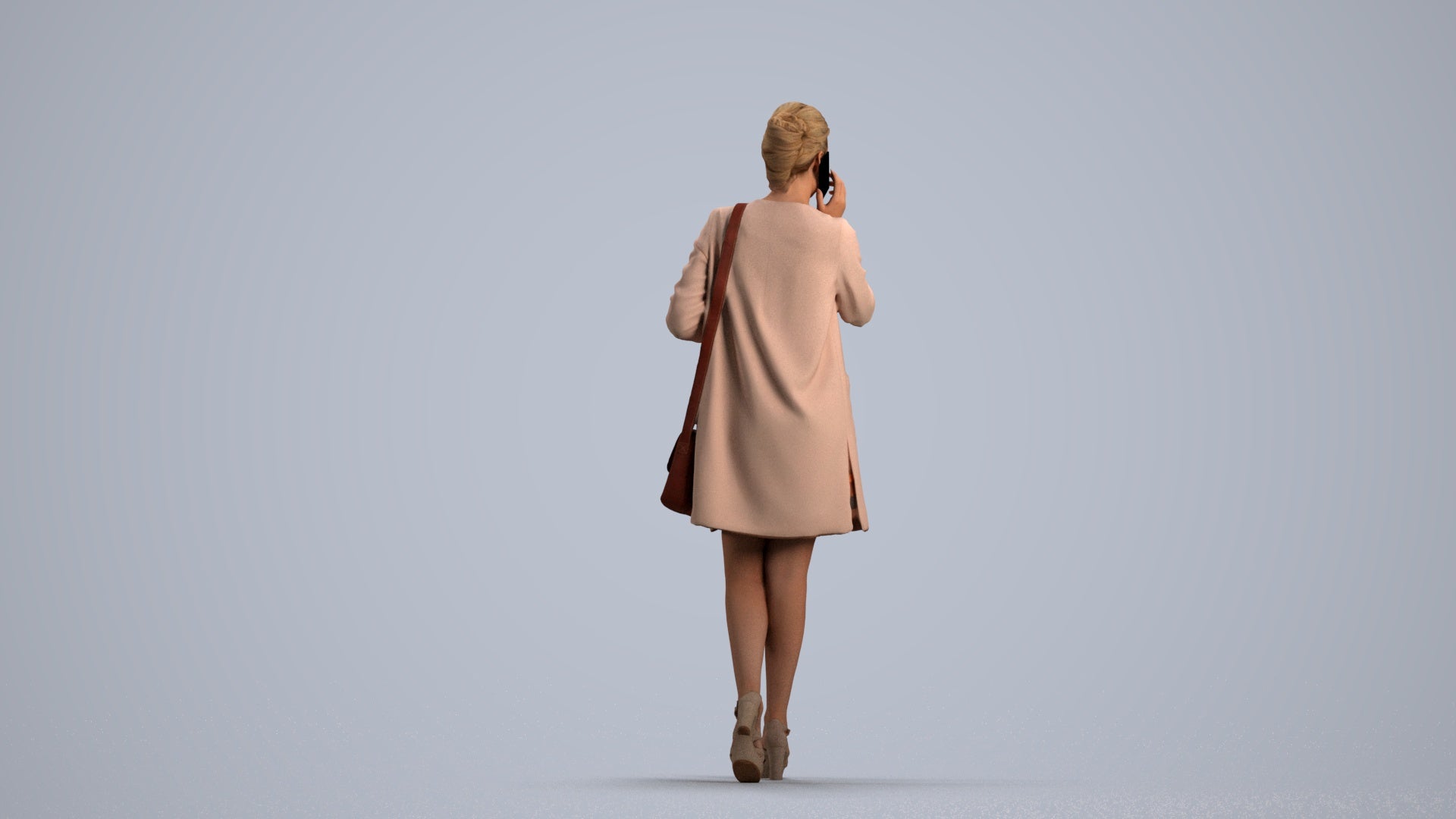 3D scanned woman walking business, photorealistic archviz people for Enscape and SketchUp, front view render