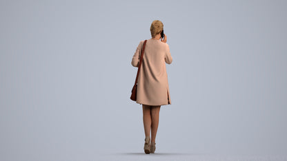 3D scanned woman walking business, photorealistic archviz people for Enscape and SketchUp, front view render