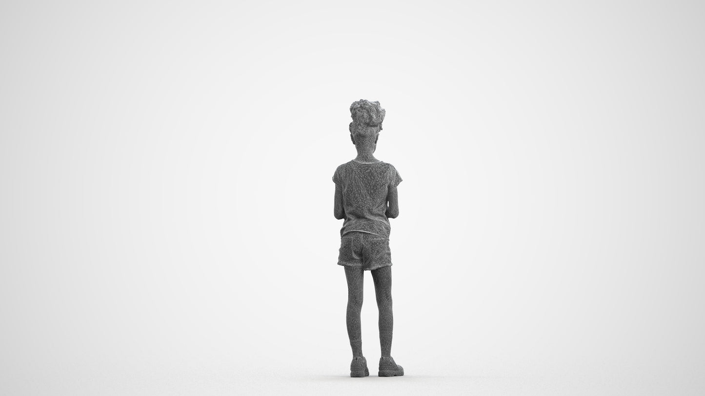 photogrammetry 3D girl casual kids, realistic human model archviz FBX, wireframe front view