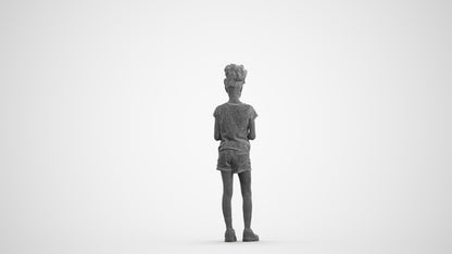 photogrammetry 3D girl casual kids, realistic human model archviz FBX, wireframe front view