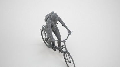 photogrammetry 3D girl casual cycling, realistic human model archviz FBX, wireframe three-quarter view