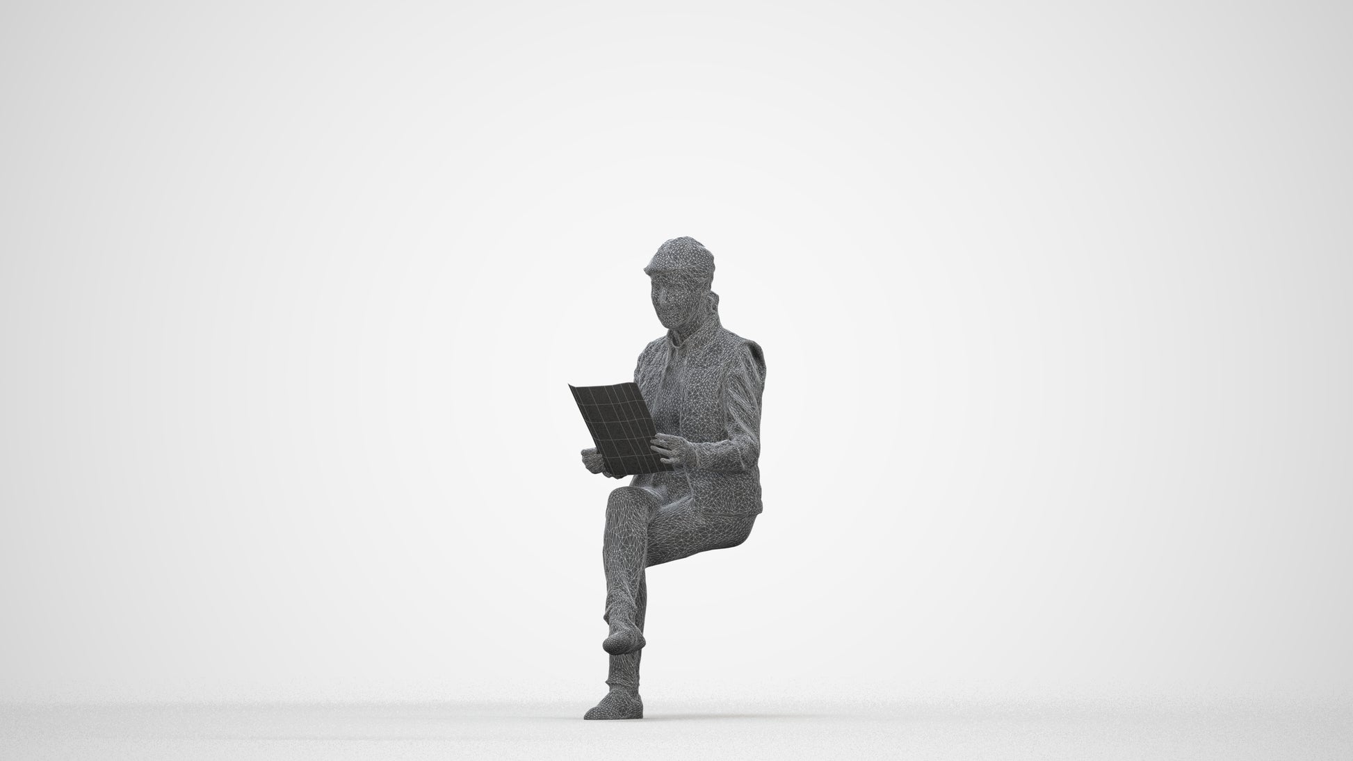 realistic 3D human senior woman casual sitting, archviz people FBX OBJ for Blender, wireframe back view