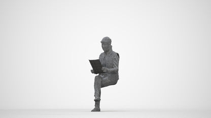 realistic 3D human senior woman casual sitting, archviz people FBX OBJ for Blender, wireframe back view