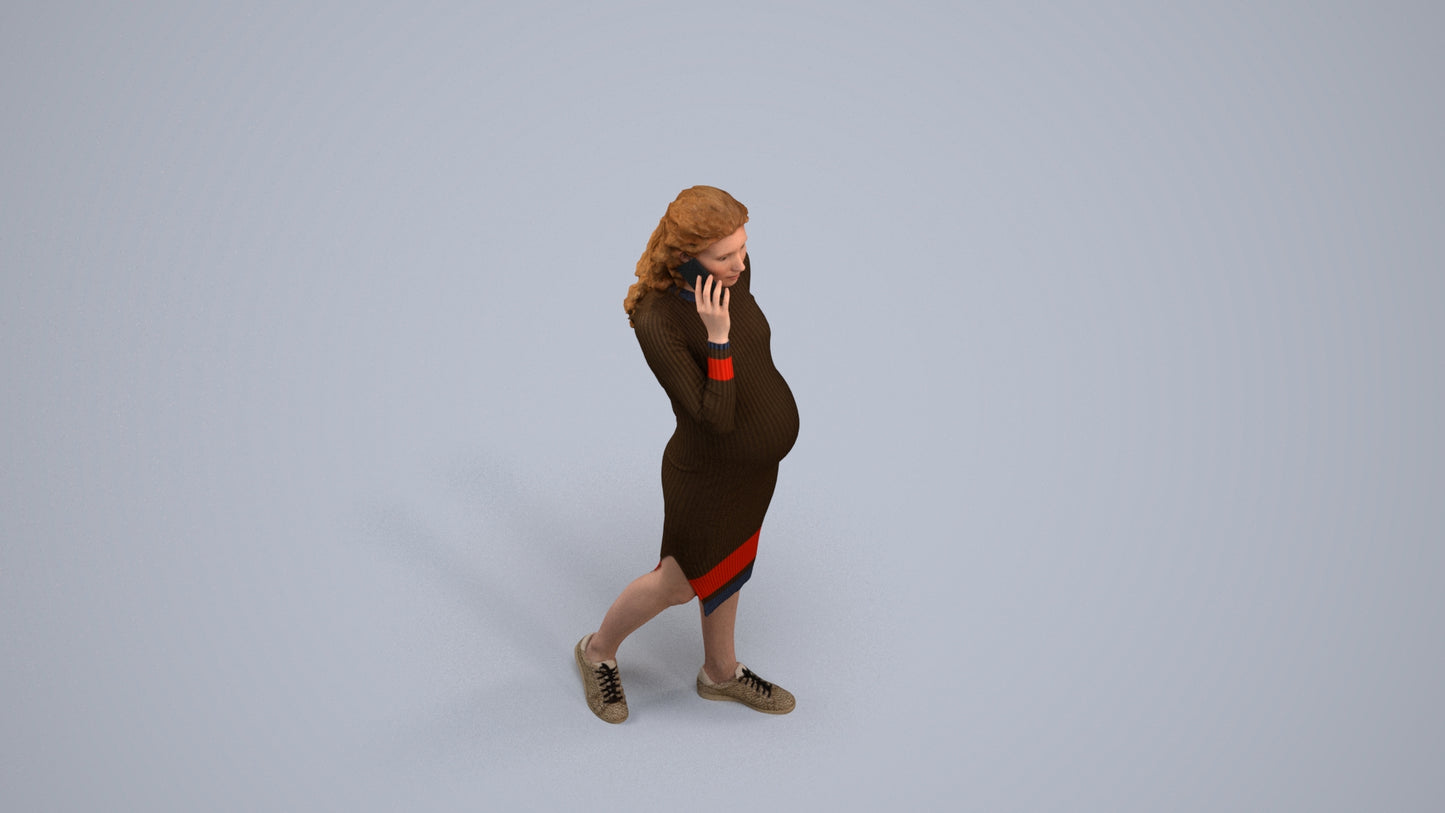 3D human model woman casual walking, photogrammetry scanned person for archviz, back view render