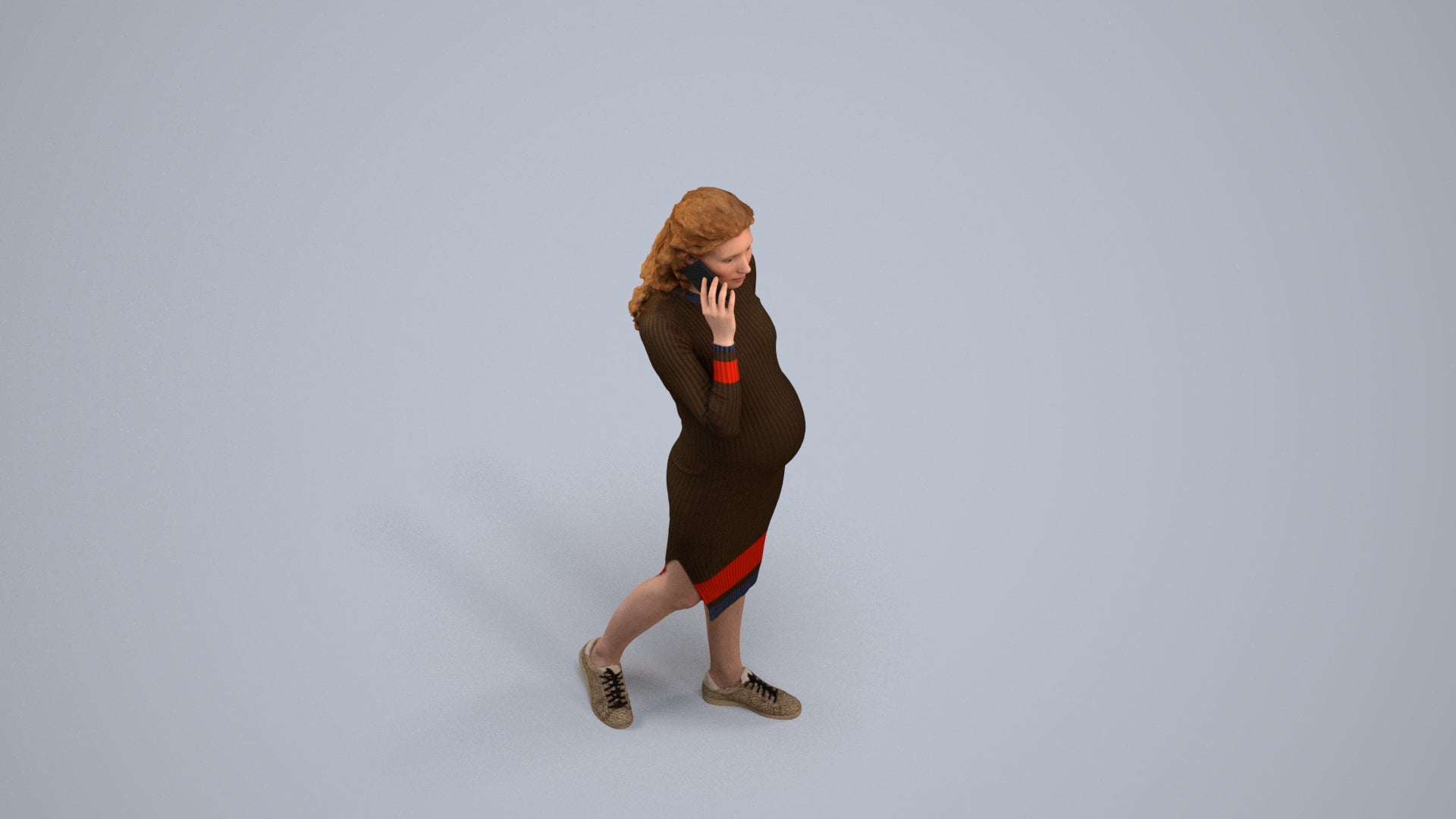 3D human model woman casual walking, photogrammetry scanned person for archviz, back view render