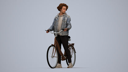 3D human model man casual cycling, photogrammetry scanned person for archviz, top-down view render
