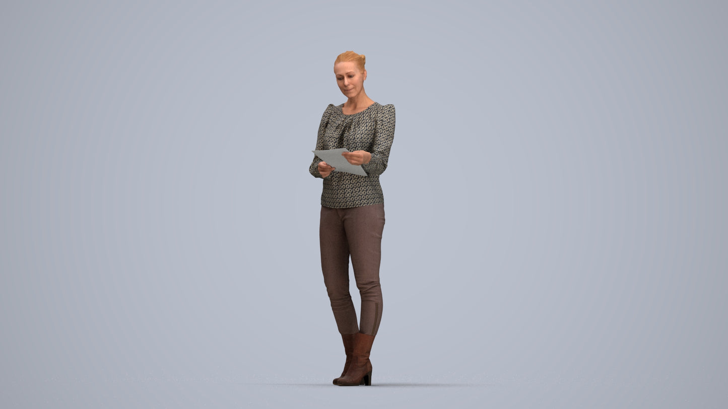 3D people model woman business walking, scanned human for 3ds Max rendering, top-down view render