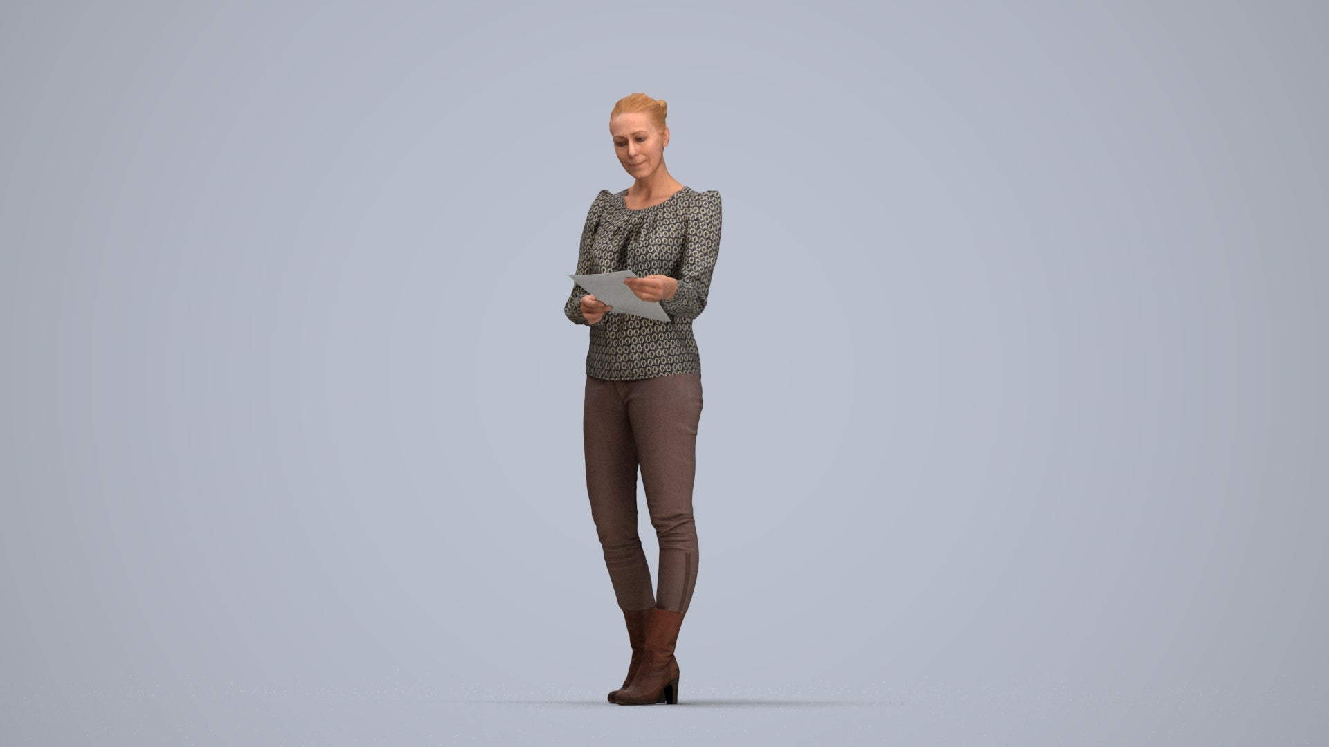 3D people model woman business walking, scanned human for 3ds Max rendering, top-down view render