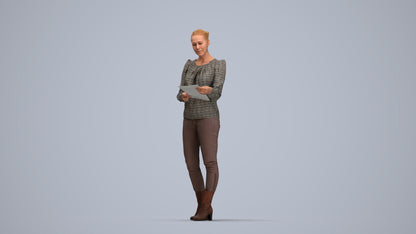 3D people model woman business walking, scanned human for 3ds Max rendering, top-down view render